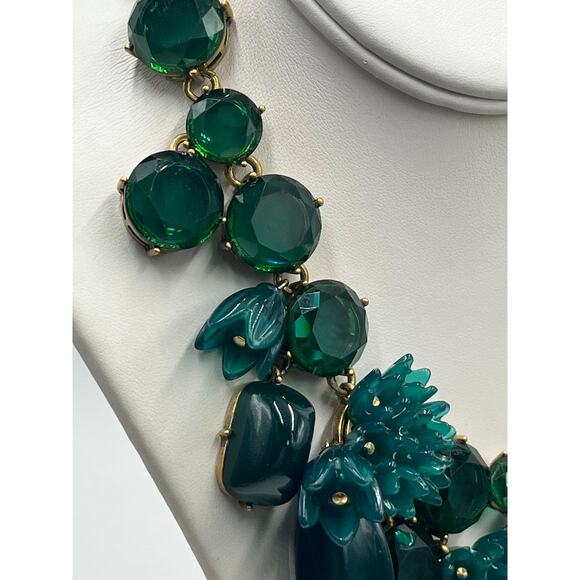 J. Crew Green Bauble Glass Resin Flower Cluster Bib Runway Gold Ox Necklace - Picture 6 of 11